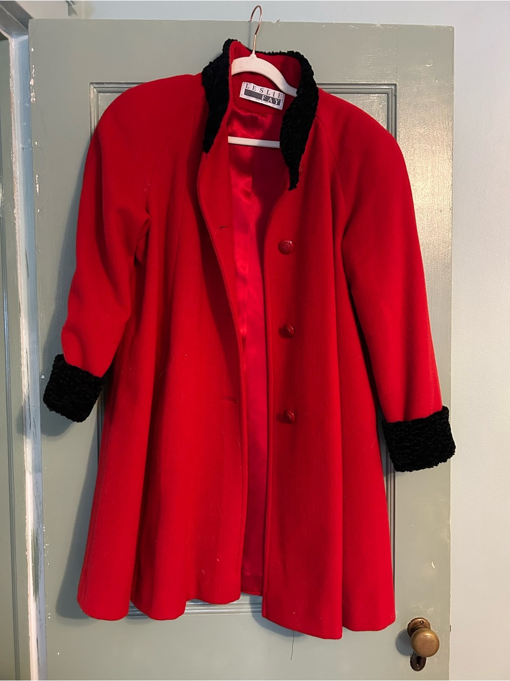 Leslie Fay Red Coat with Black Trim